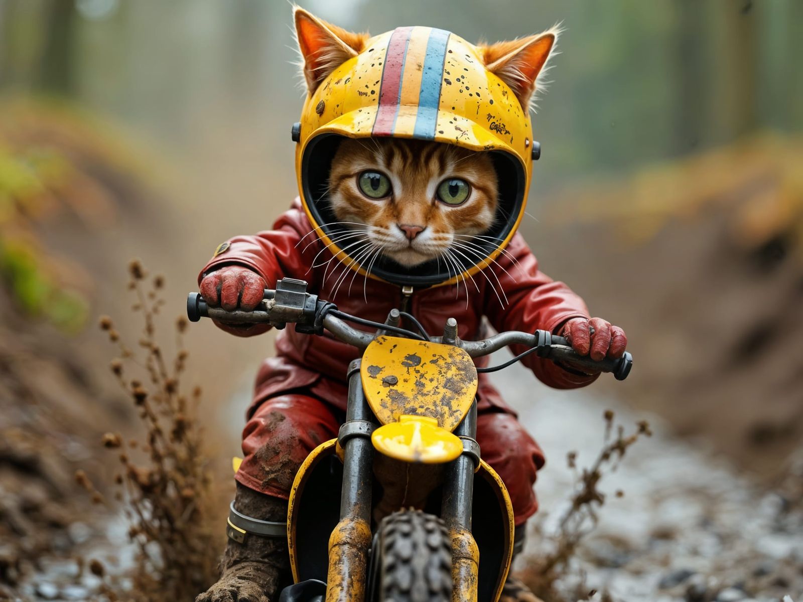 Ginger Tabby Cat on Motocross Motorcycle