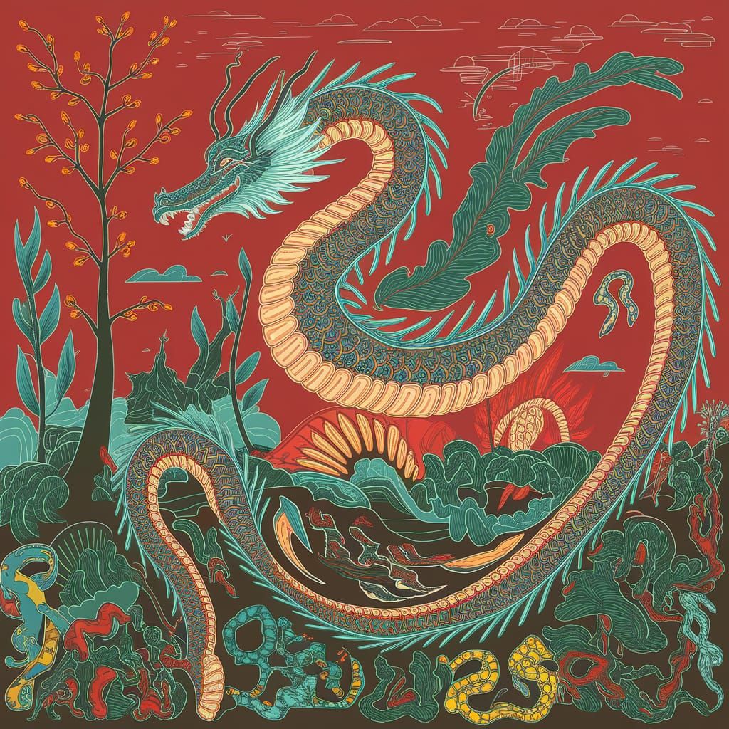 Surreal Dragon Forest in Maximalist Abstract Style