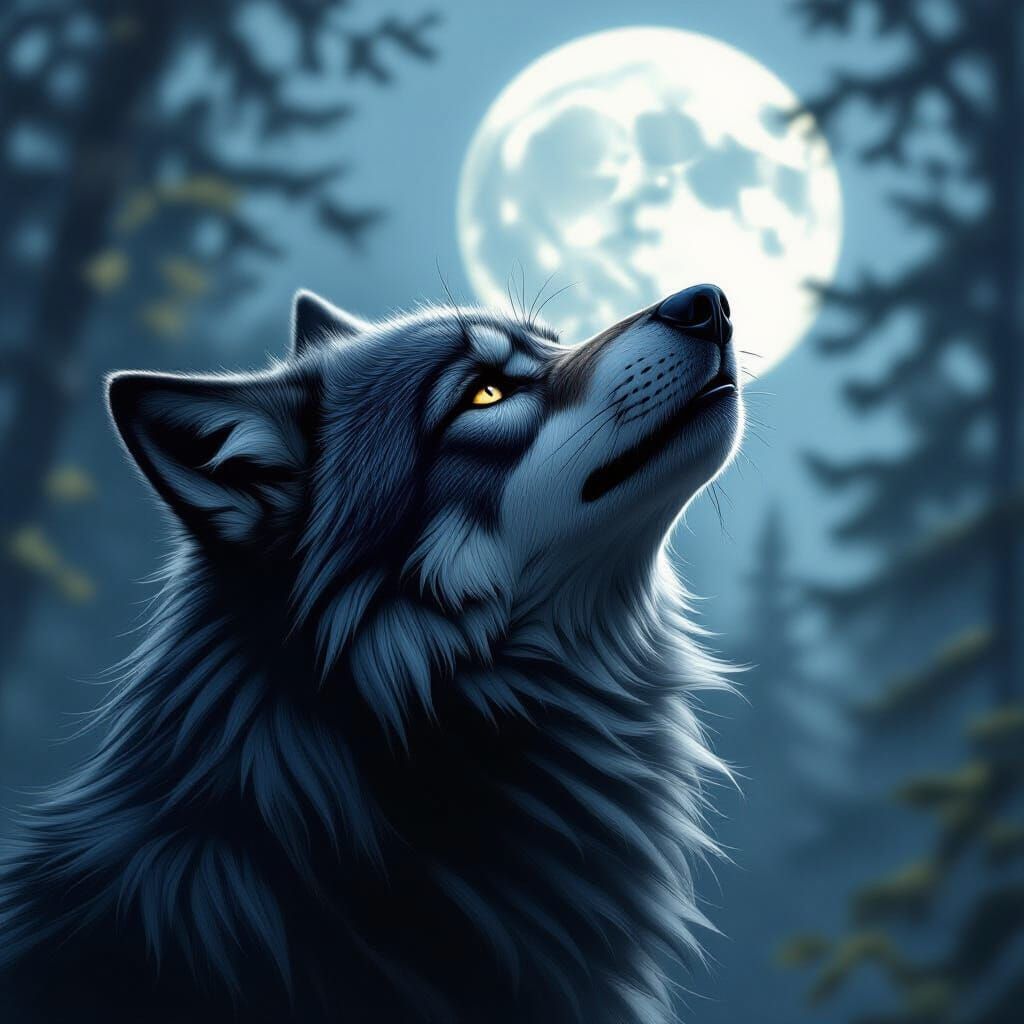 Werewolf Howling at Moon in Forest Clearing