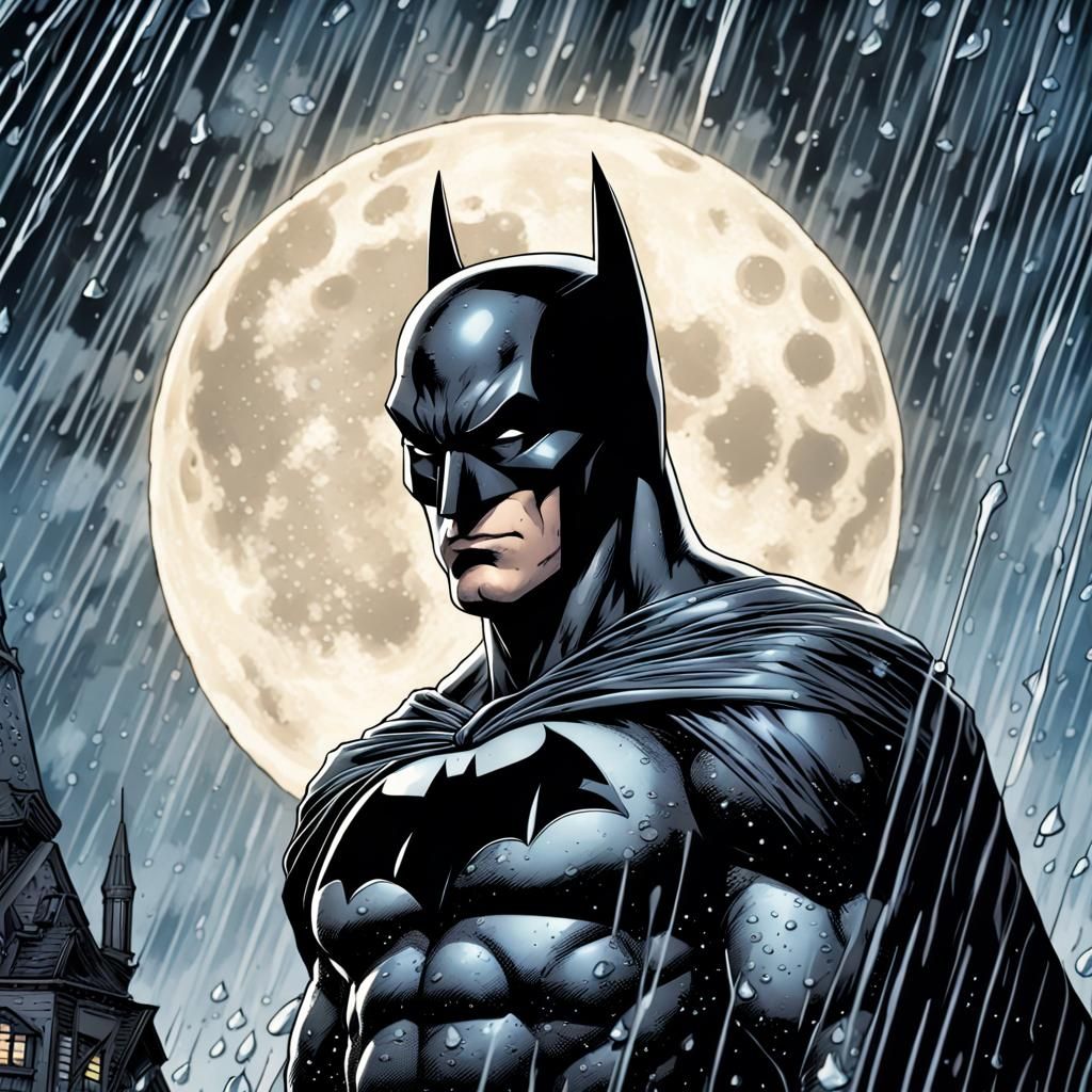 Batman in Rain, Comic Book Art Style