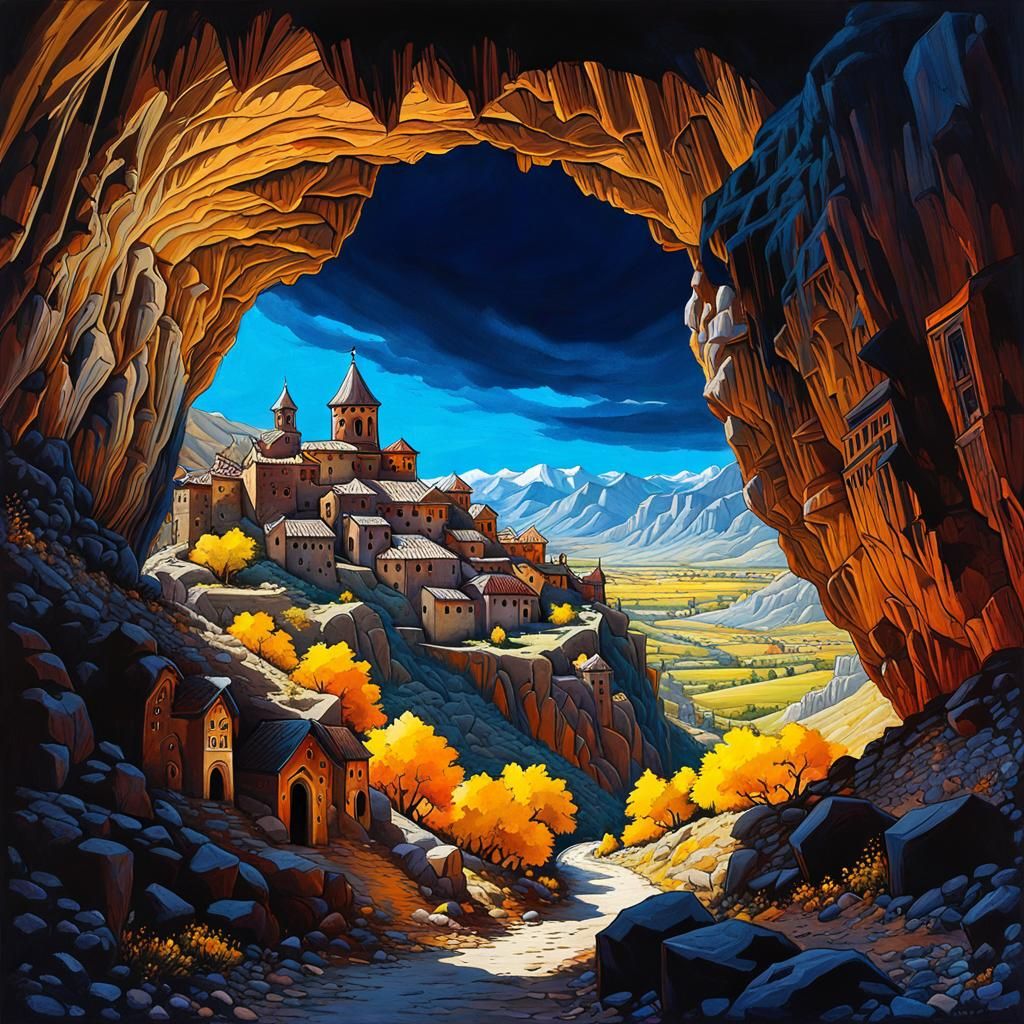 Vardzia, Georgia Cave City in Dark Splash Art