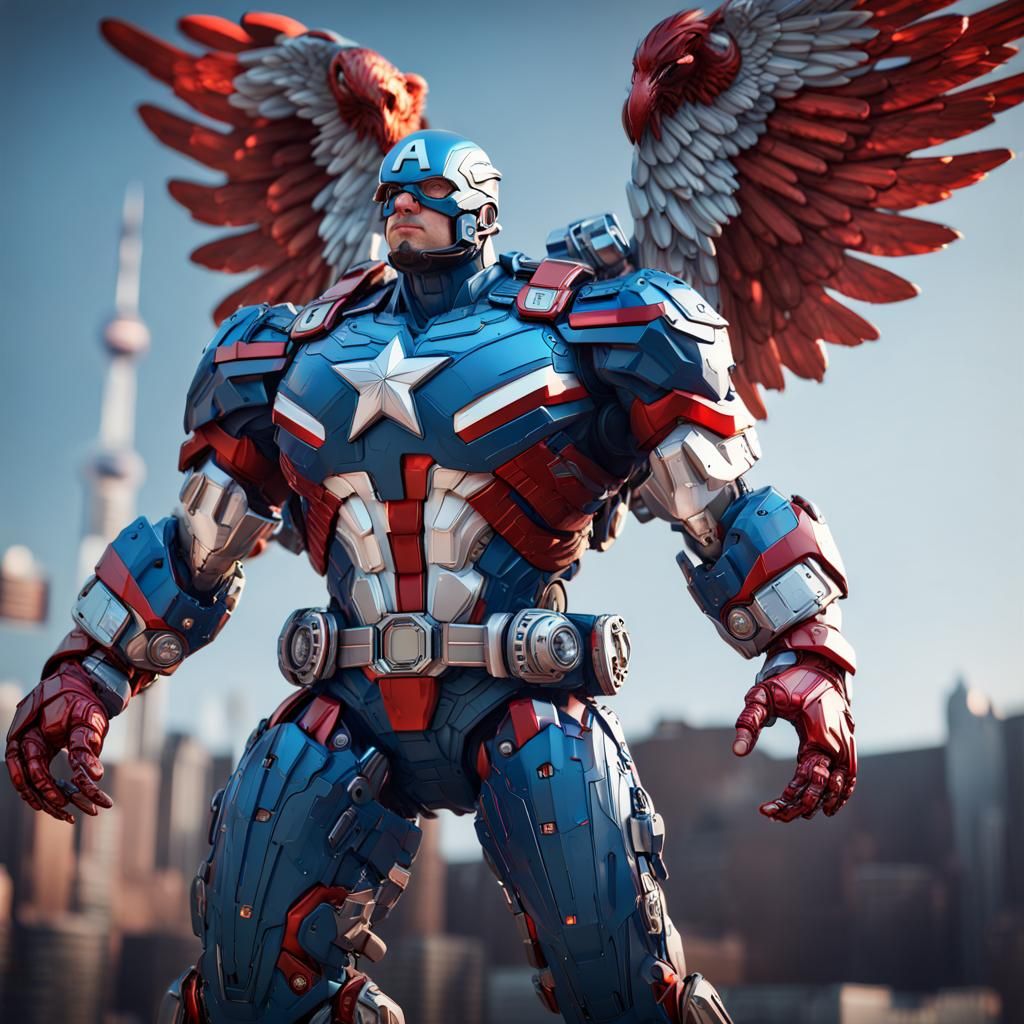 Cyberpunk Captain America with Eagle Emblem