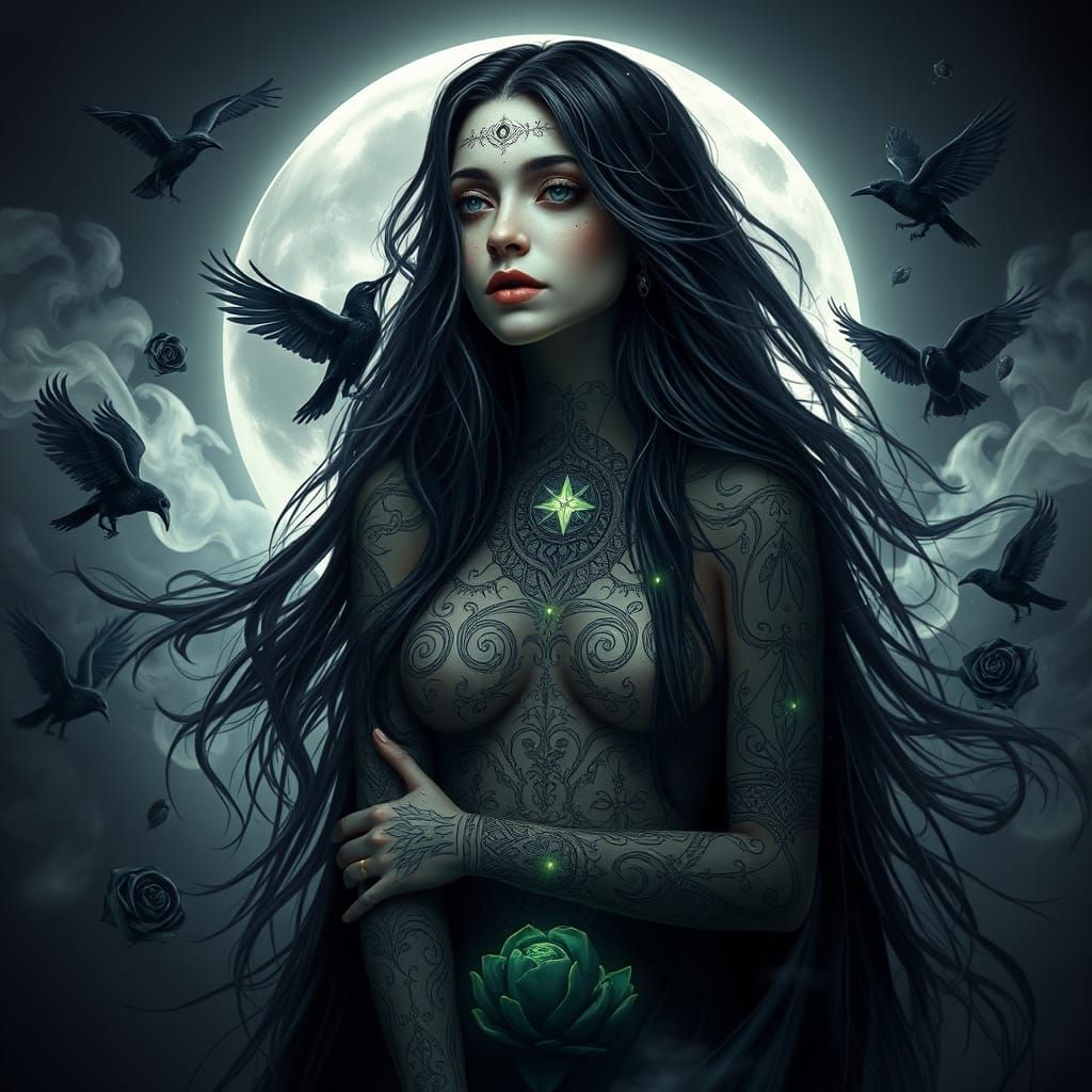 Mystical Dark Feminine Oracle in Ethereal Void