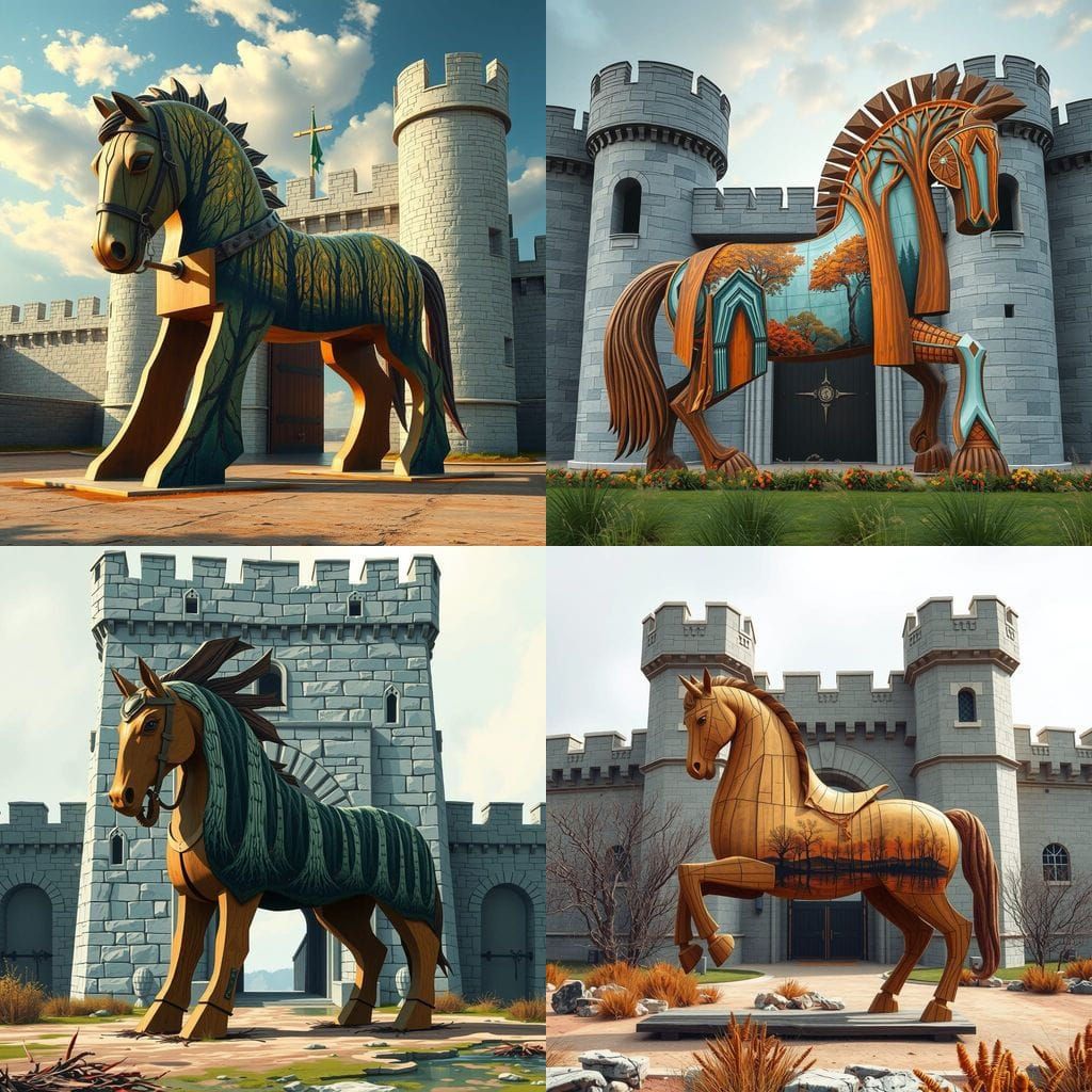 Trojan Horse with Global Warming Scene in Abstract Art