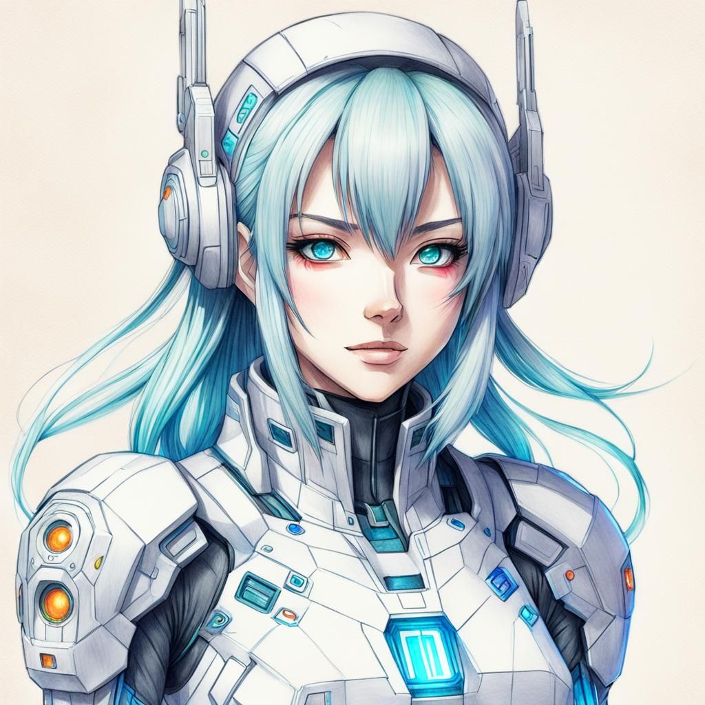 Sci-Fi Anime Girl in Colored Pencil Style