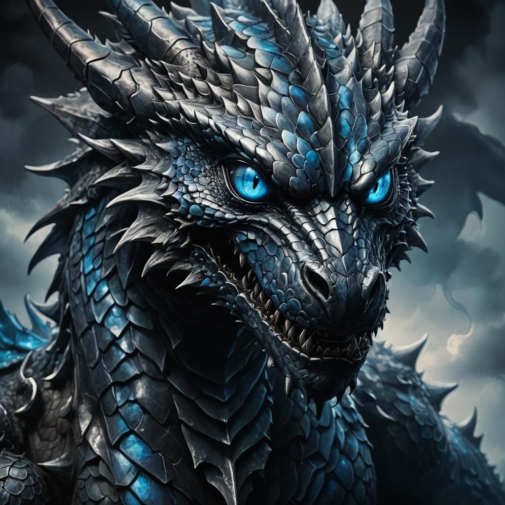 Shadow Dragon with Glowing Eyes: Dark Fantasy Art