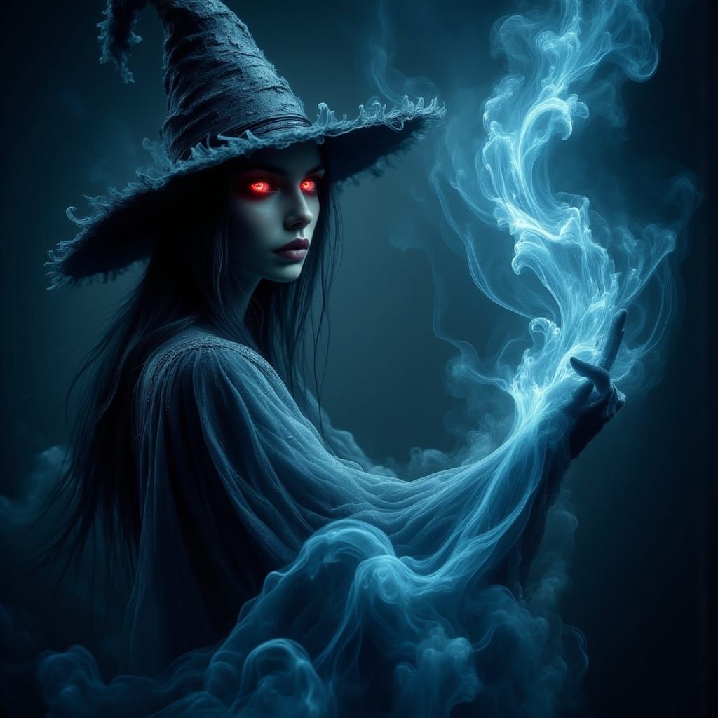 Ethereal Witch Casting Magic Spell in Gothic Style