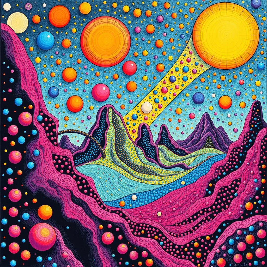 Polka Dot Lattices in Surreal Futuristic Pen Drawings