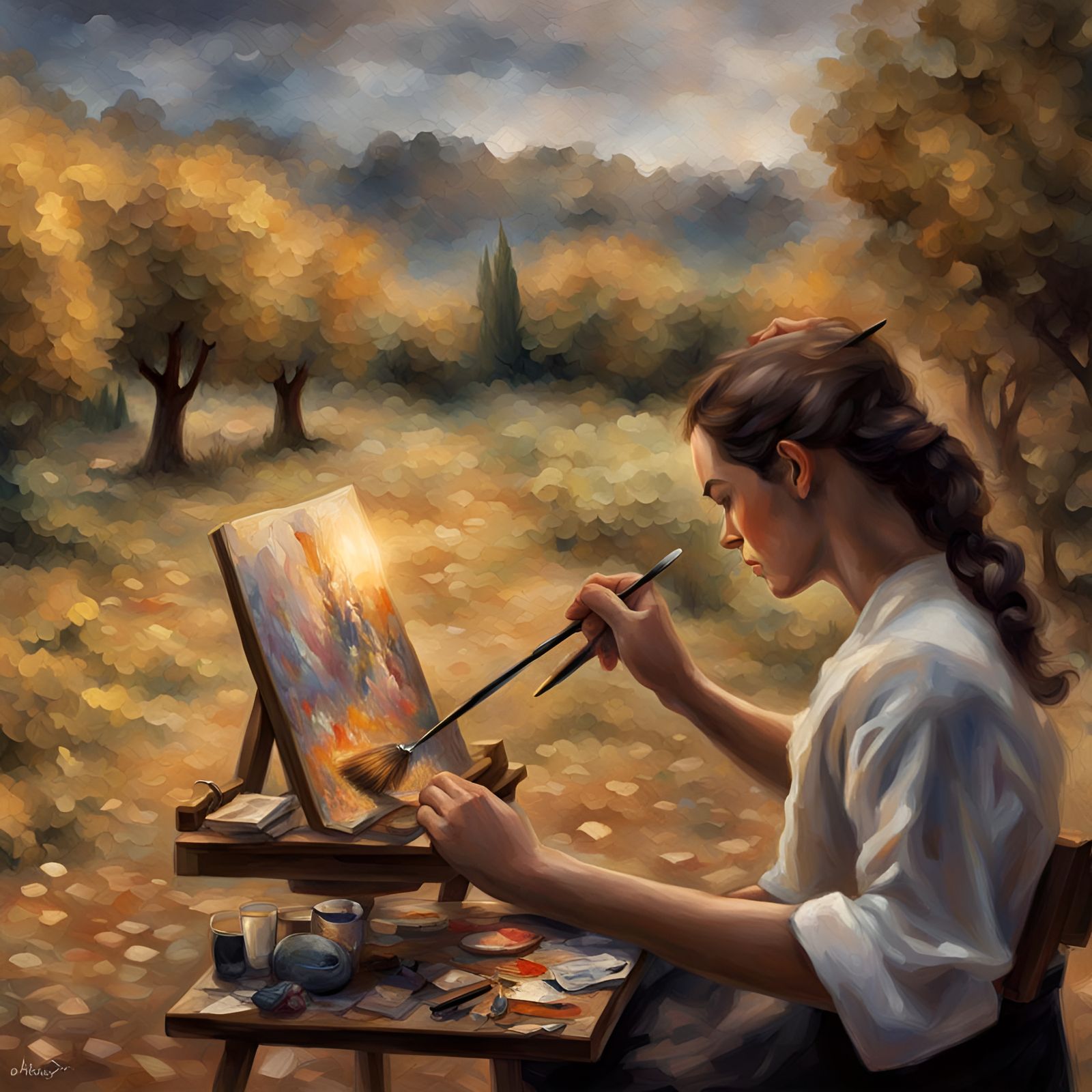 Hyperrealistic Palette in Neo-Impressionist Style