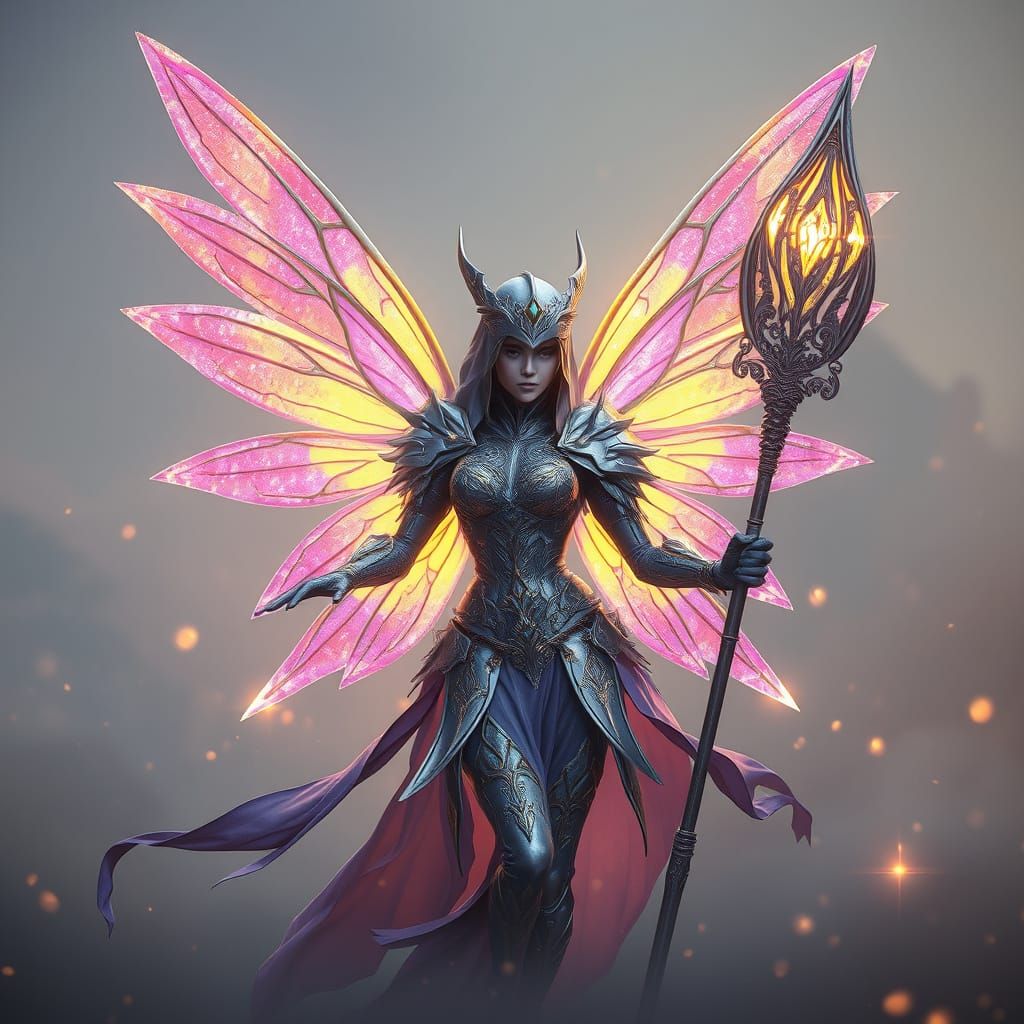 Ethereal Fairy Warrior in Iridescent Armor