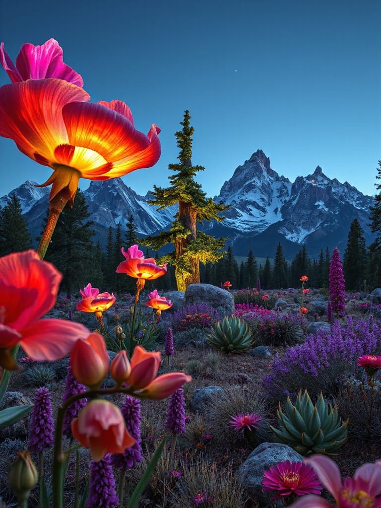 Surreal Dream-Bloom in Twilight Wyoming Landscape