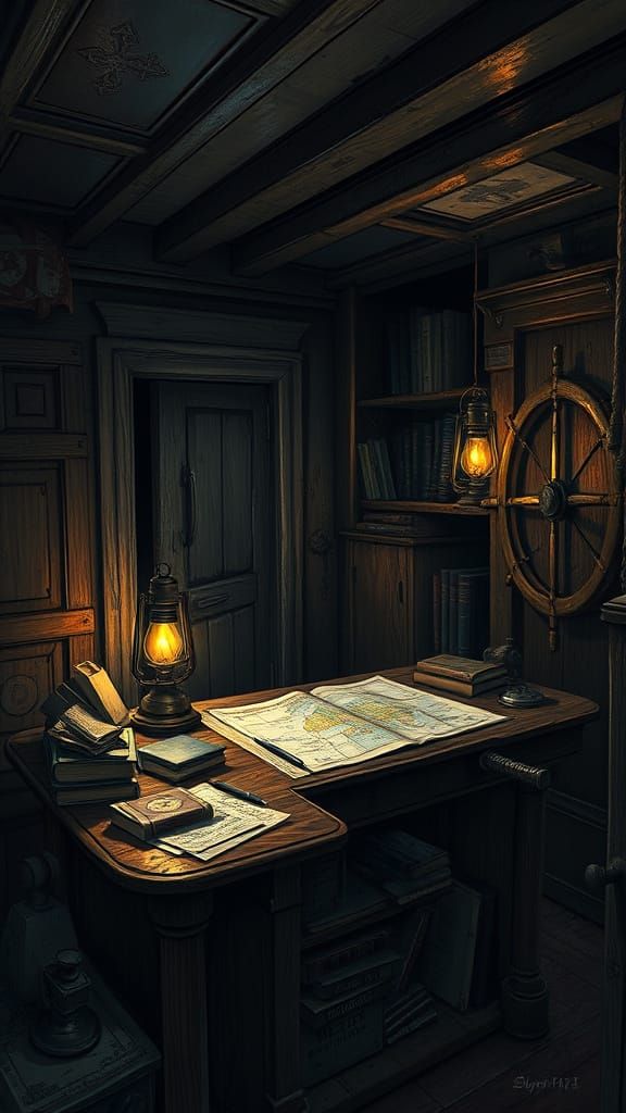 Melancholic Ship Interior with Intricate Details