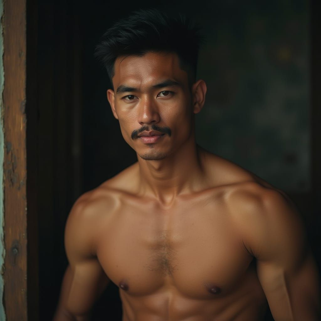 Muscular Malay Man in Cinematic Film Still