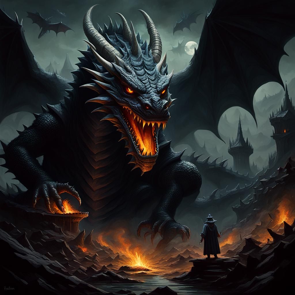 Mysterious Faceless Dragon in Dark Fantasy Landscape