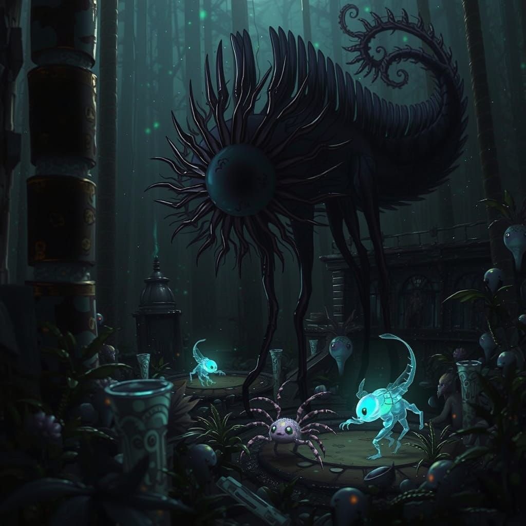 Ethereal Beings in Vibrant, Glowing Biome