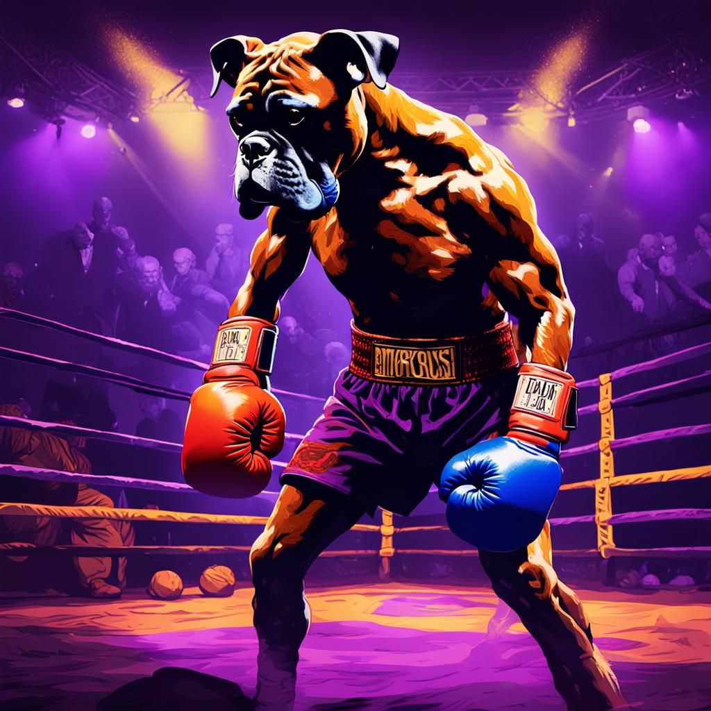 Boxer Dog in Dark Fantasy Arena, Digital Art