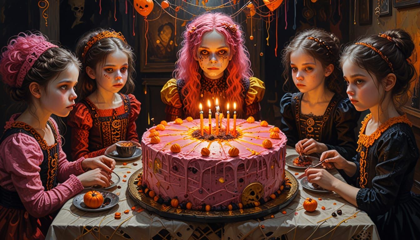 Spooky Halloween Birthday Party Oil Painting