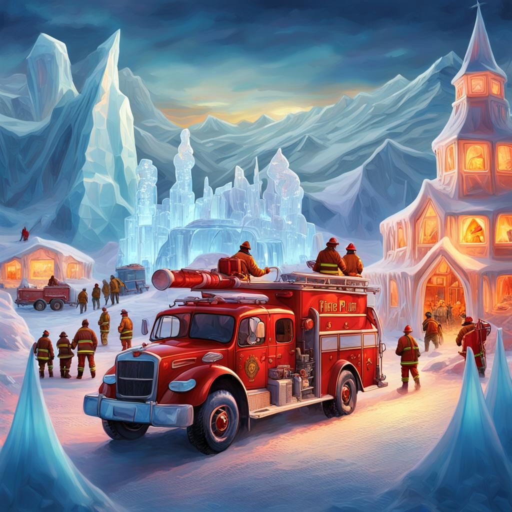 Surreal North Pole Fireman Party, Alphonse Mucha Style
