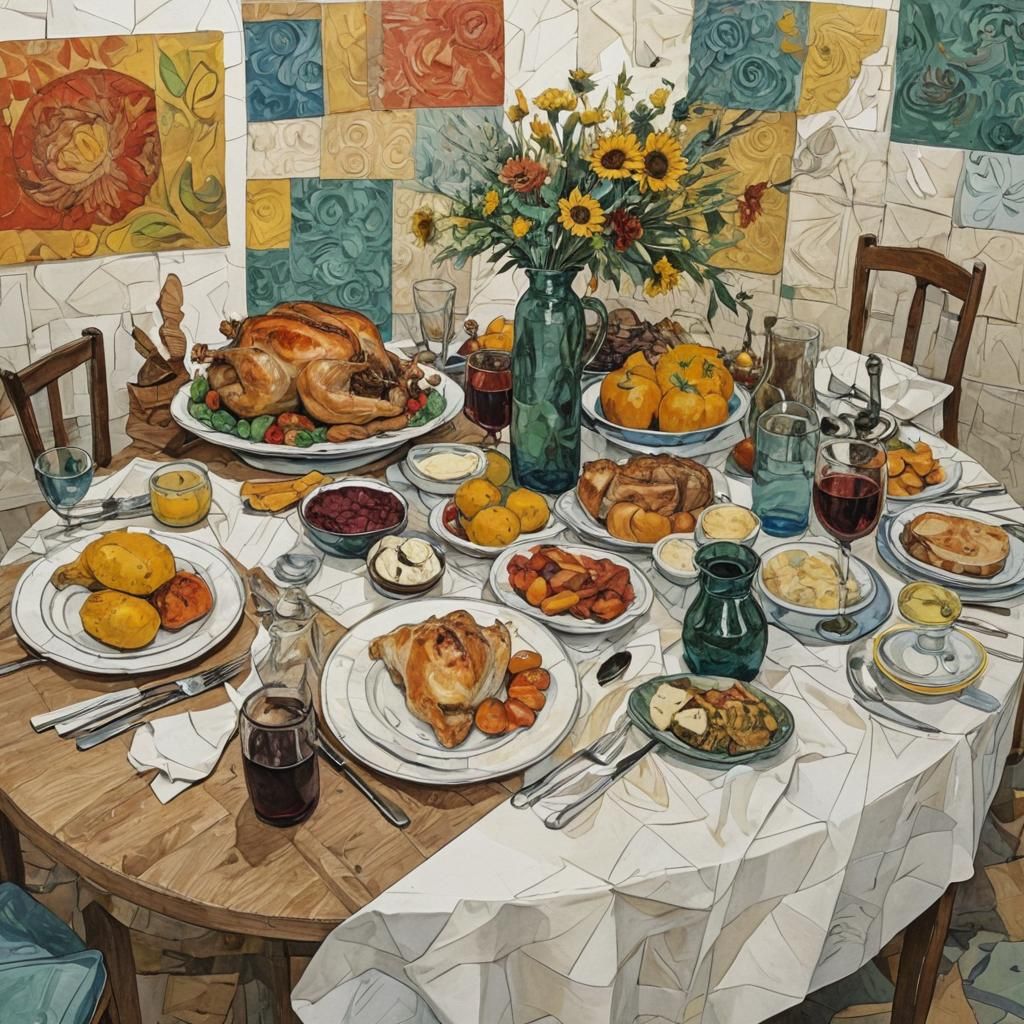 Cubist Thanksgiving Table in Van Gogh Style