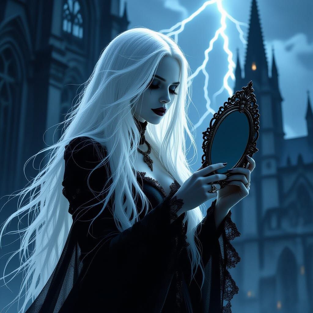 Ghostly Woman in Gothic Cathedral: Dark Fantasy Art