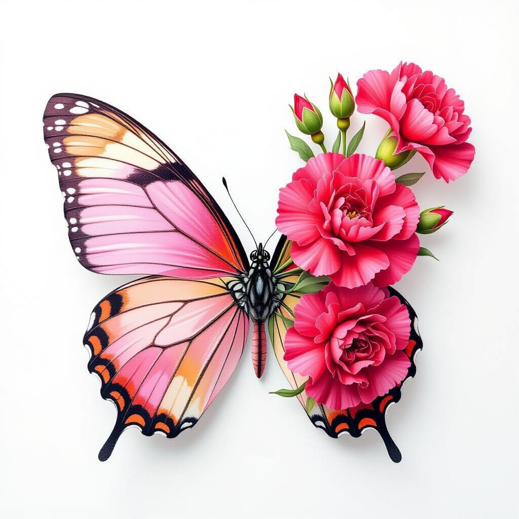 Watercolor Butterfly With Carnation Wing
