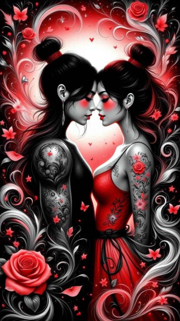 Love in Flowing Lines: Black, Red, White