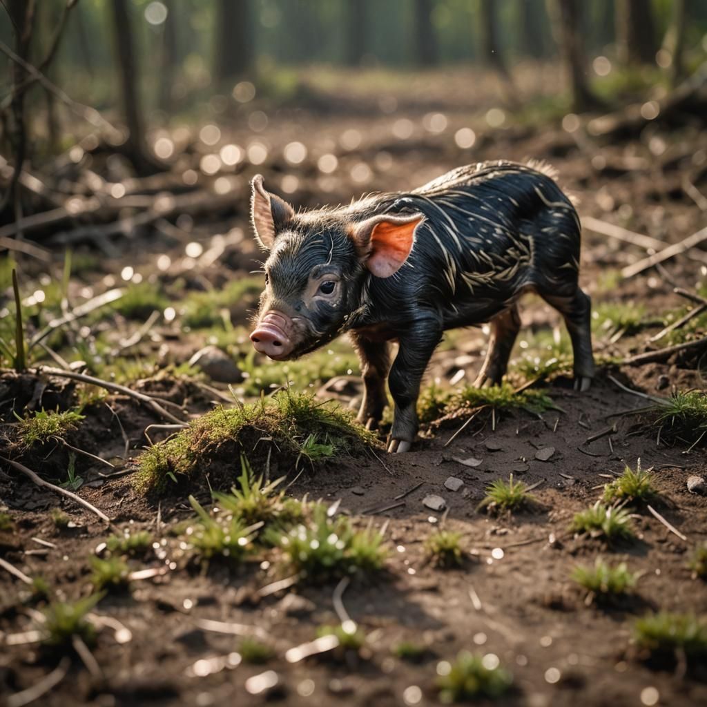 Wild Piglet Portrait in Natural Light