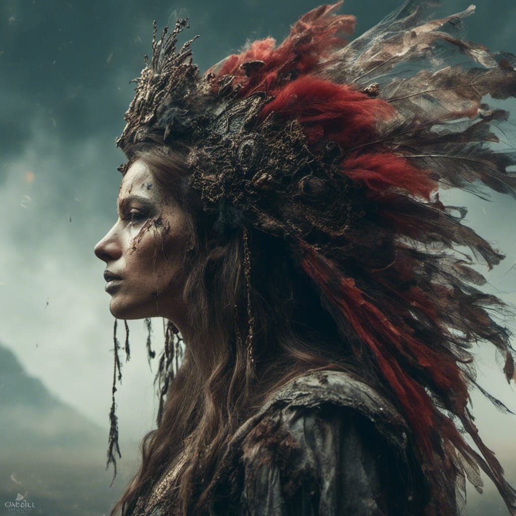 Woman in Tulle Headdress: Macabre Fantasy Art