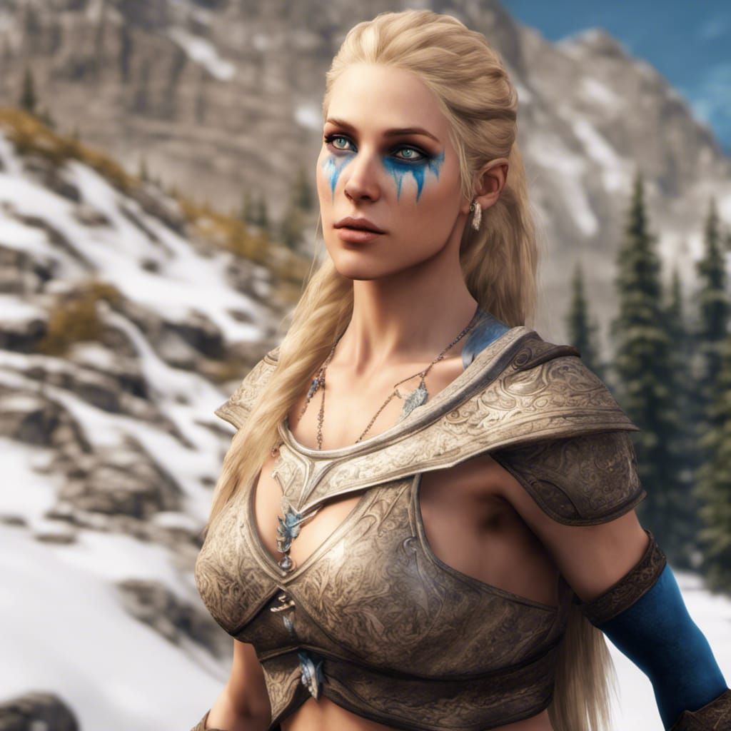 Nordic Woman with Warpaint in Skyrim, Hyperrealistic