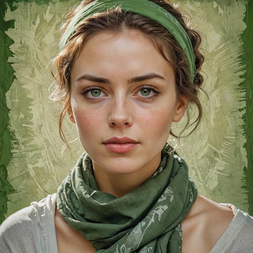 Gorgeous Woman in Green Scarf: Photorealistic Portrait