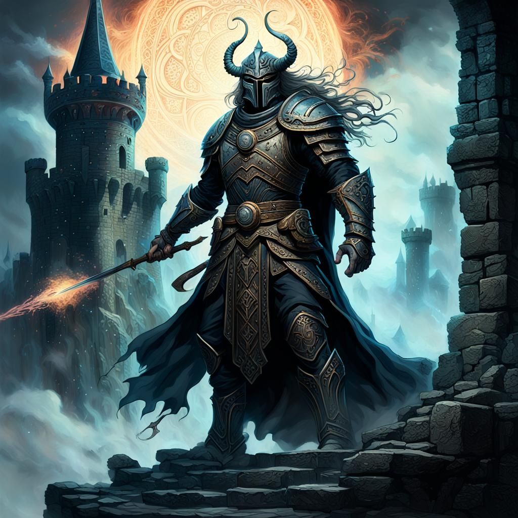 Mystical Warrior Unleashing Dark Magic, Digital Painting