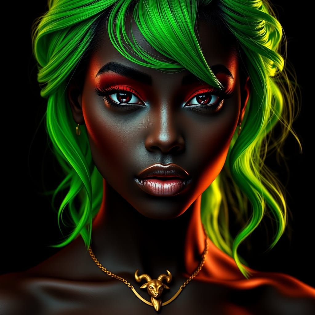 Luxurious Black Lady Portrait in Exquisite Hyper-Realistic D...