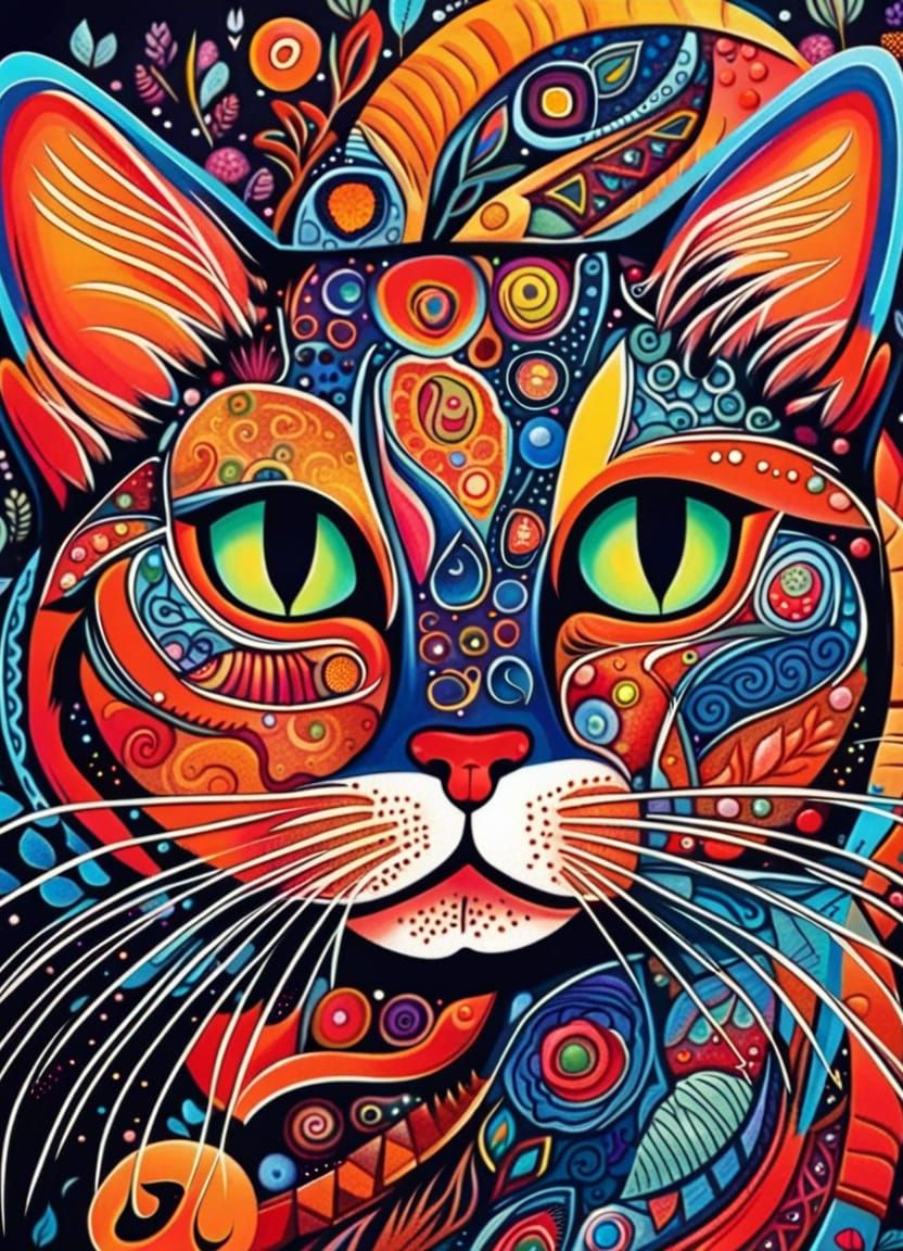 Colorful Intricate Cat Pattern Design