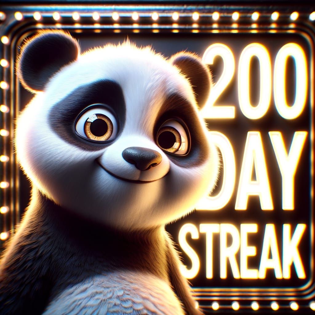 Whimsical Panda Celebrates 200 Day Streak in Early 20th Cent...