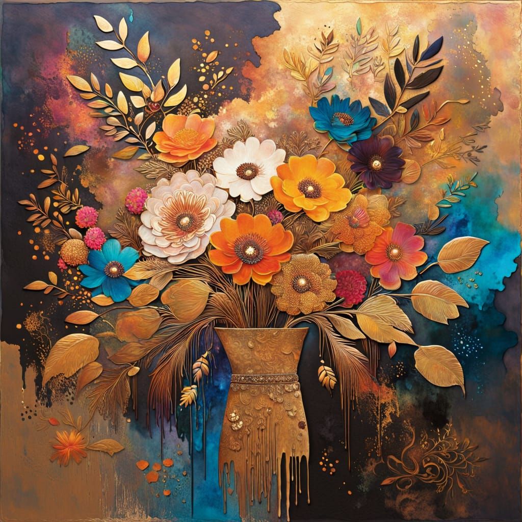 Glowing Multicolored Bouquet in Bronze and Gold Hues
