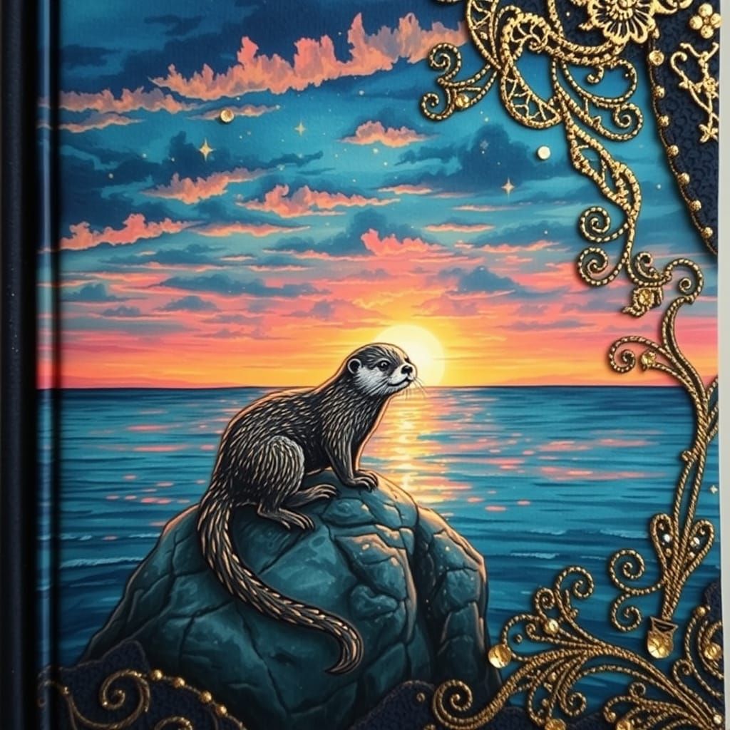 Ethereal Sunset with Magical Golden Otter