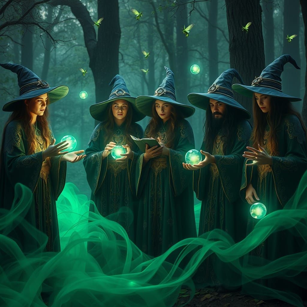 Mystical Gathering in Emerald Forest Glade