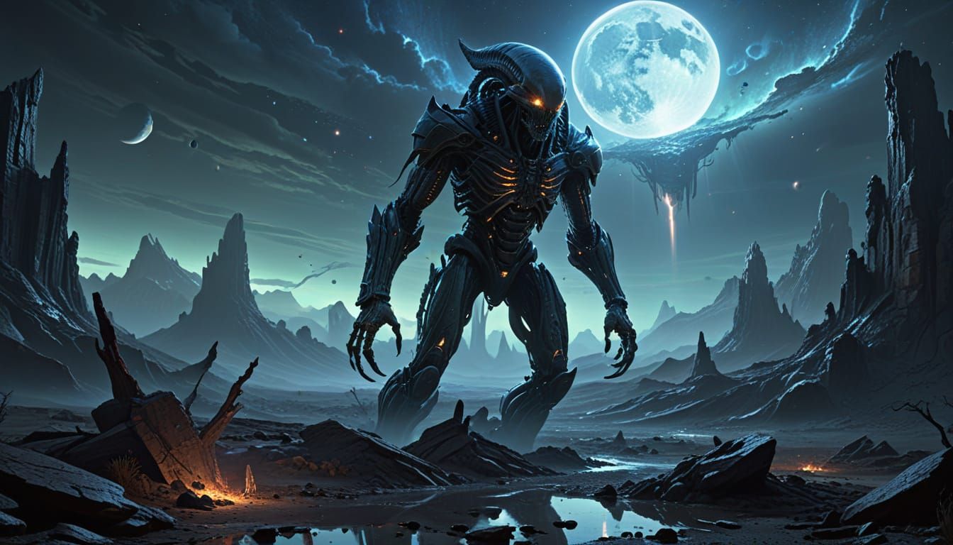 Ethereal Alien Landscape with Ruined Effigy