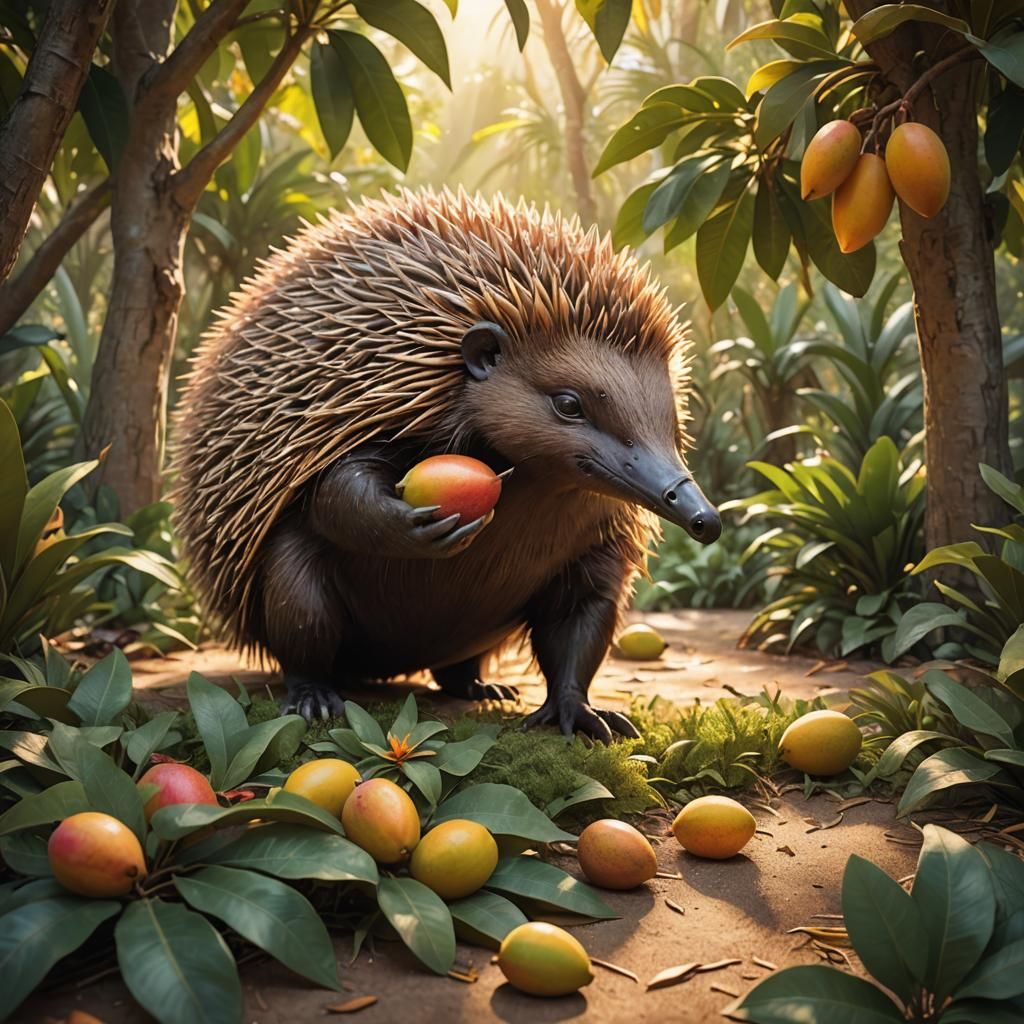 Echidna's Mango Journey: Whimsical Digital Art