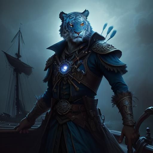 Anthropomorphic Tiger Pirate Captain in Ethereal Mist