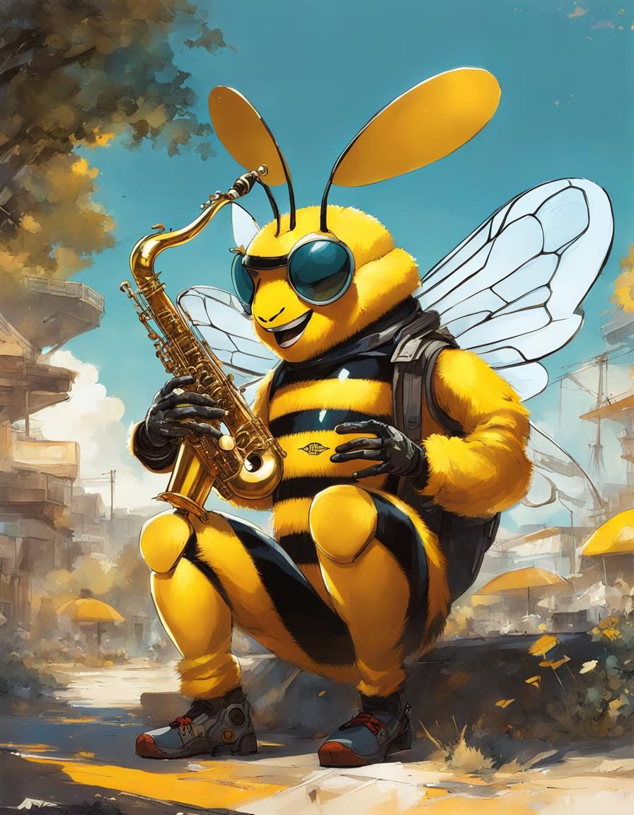 Bee Jazz Musician in Manga Style