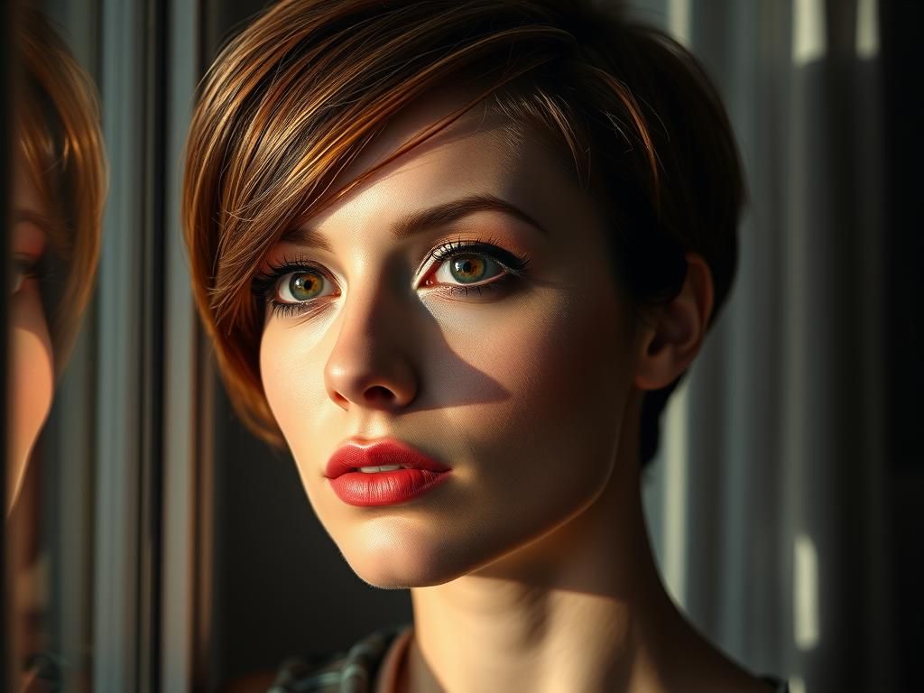 Woman Gazing out Window in Gentle Rain