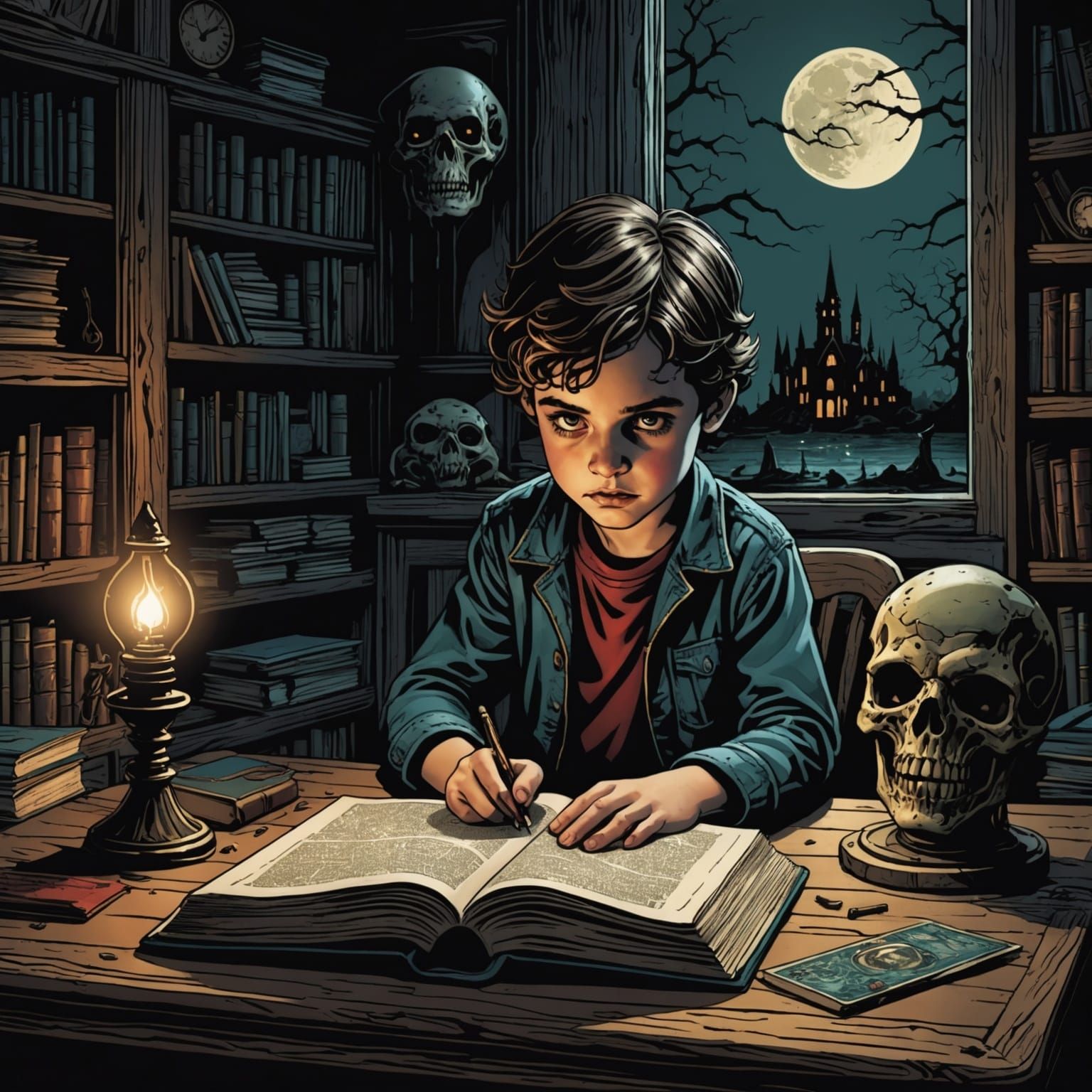 Dark Children's Book on Table: Comic Book Art