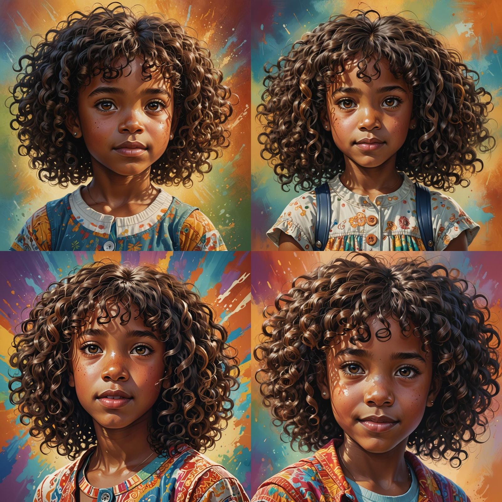 Hyperrealistic Portrait of a Smiling Girl with Curls