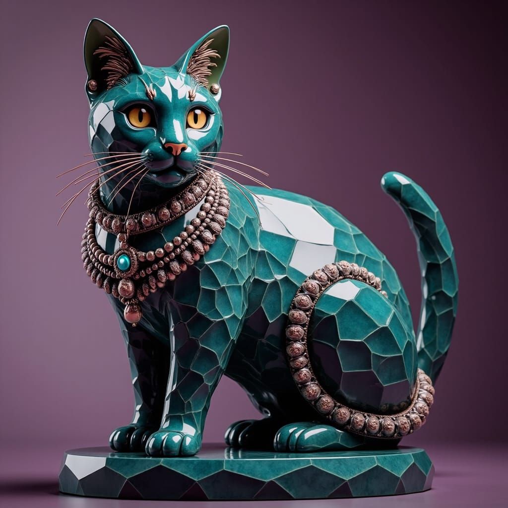 Turquoise Cat Sculpture: Lapidary Art in 8k