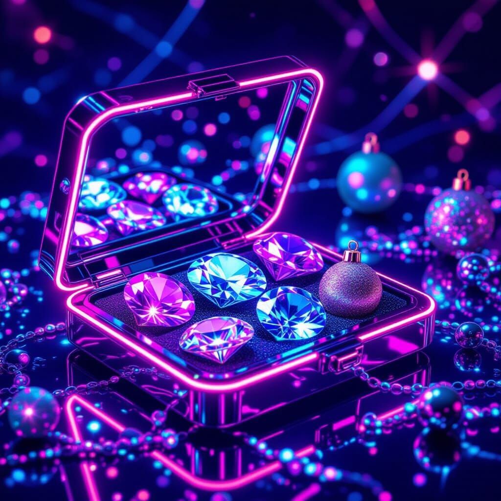 Radiant Jewels and Neon Lights in Futuristic Style