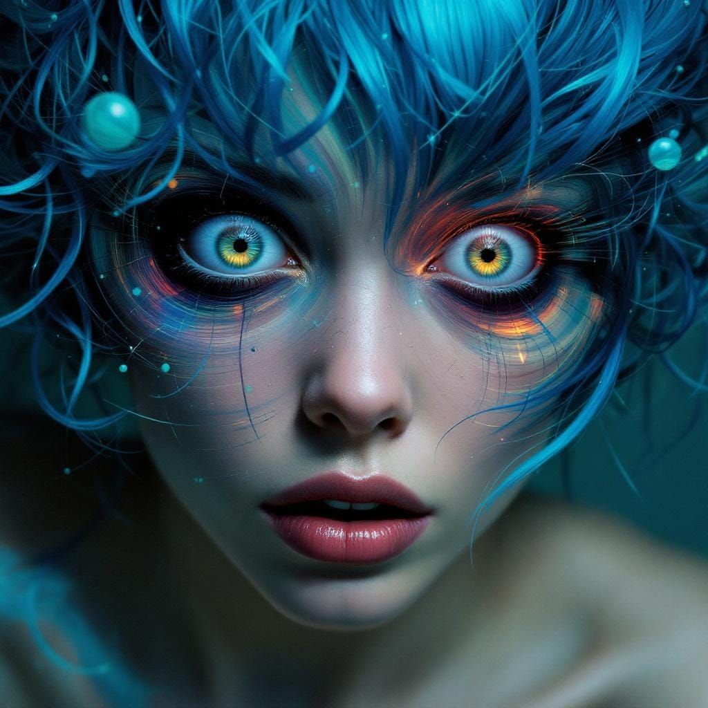 Surreal Dissolving Portrait with Cyberpunk Flair