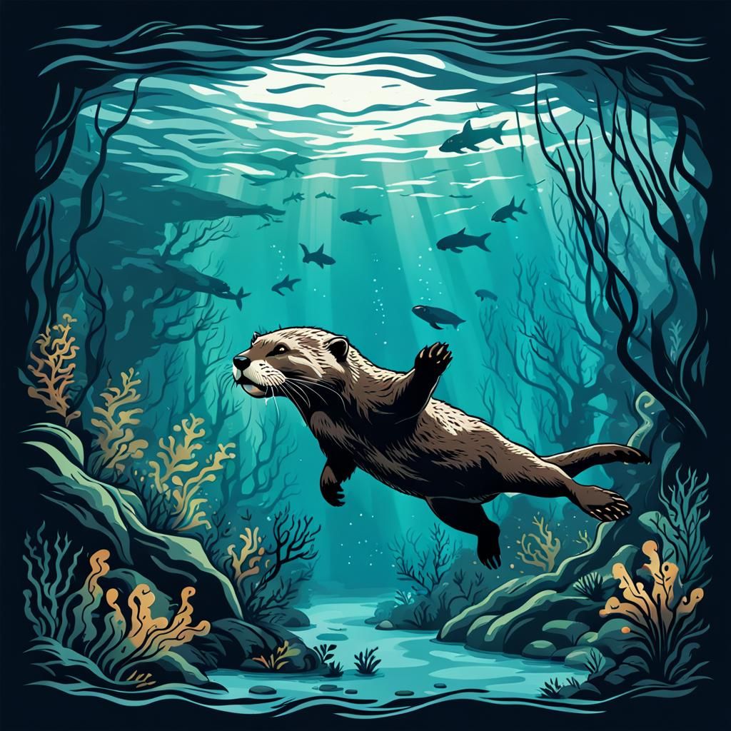 Aquascape Otter Dive T-Shirt Design