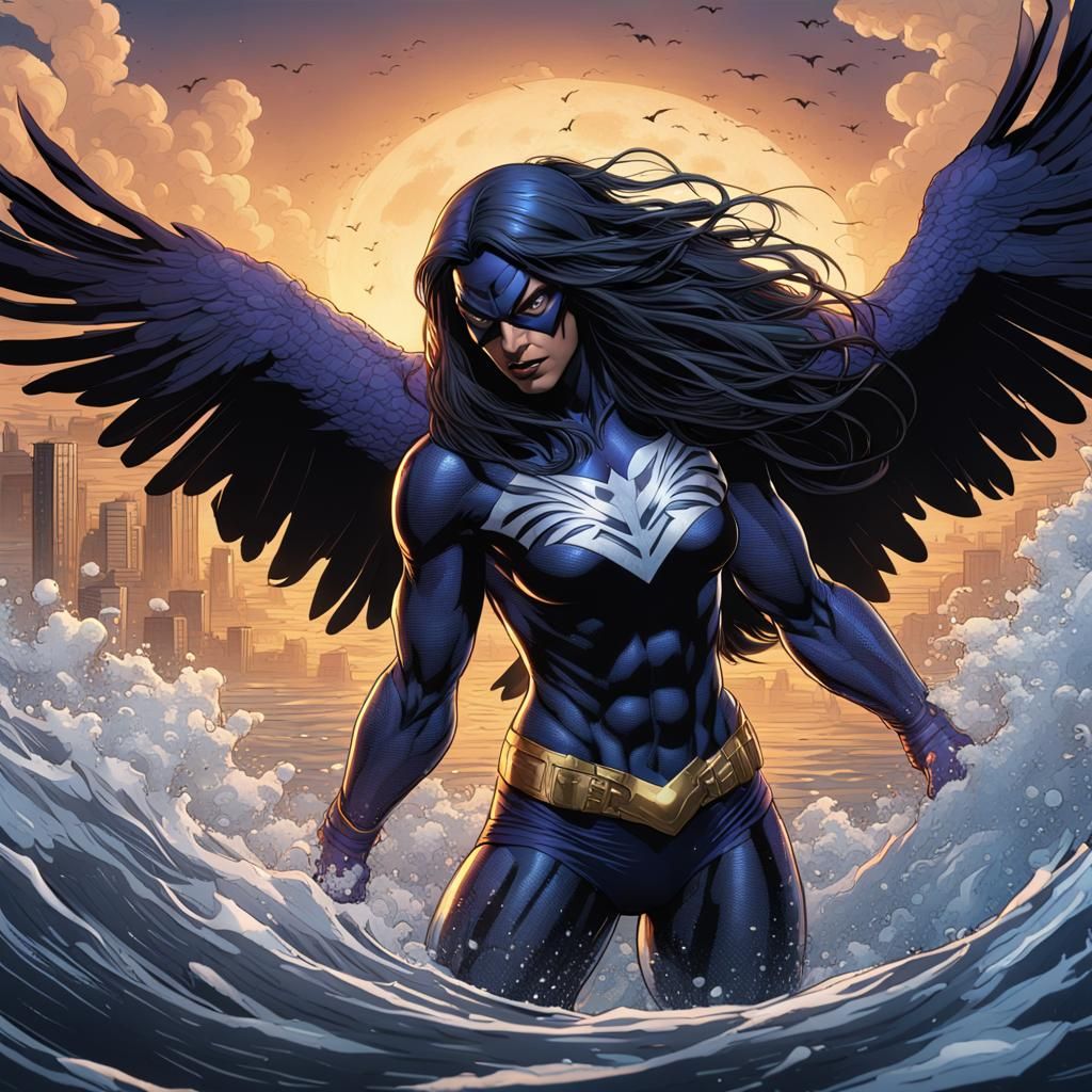 Muscular Raven in Bathing Suit, Digital Art