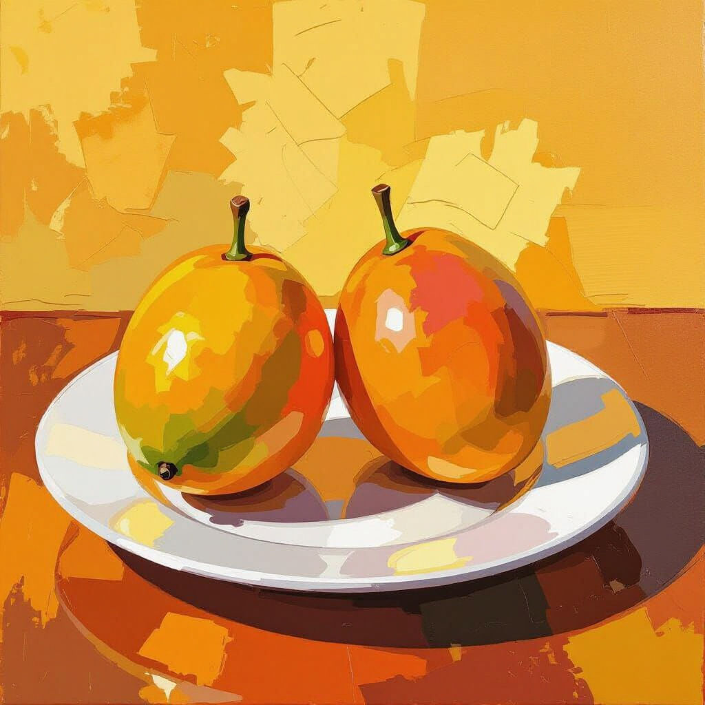 Impressionist Mangoes Still Life in Gouache Style